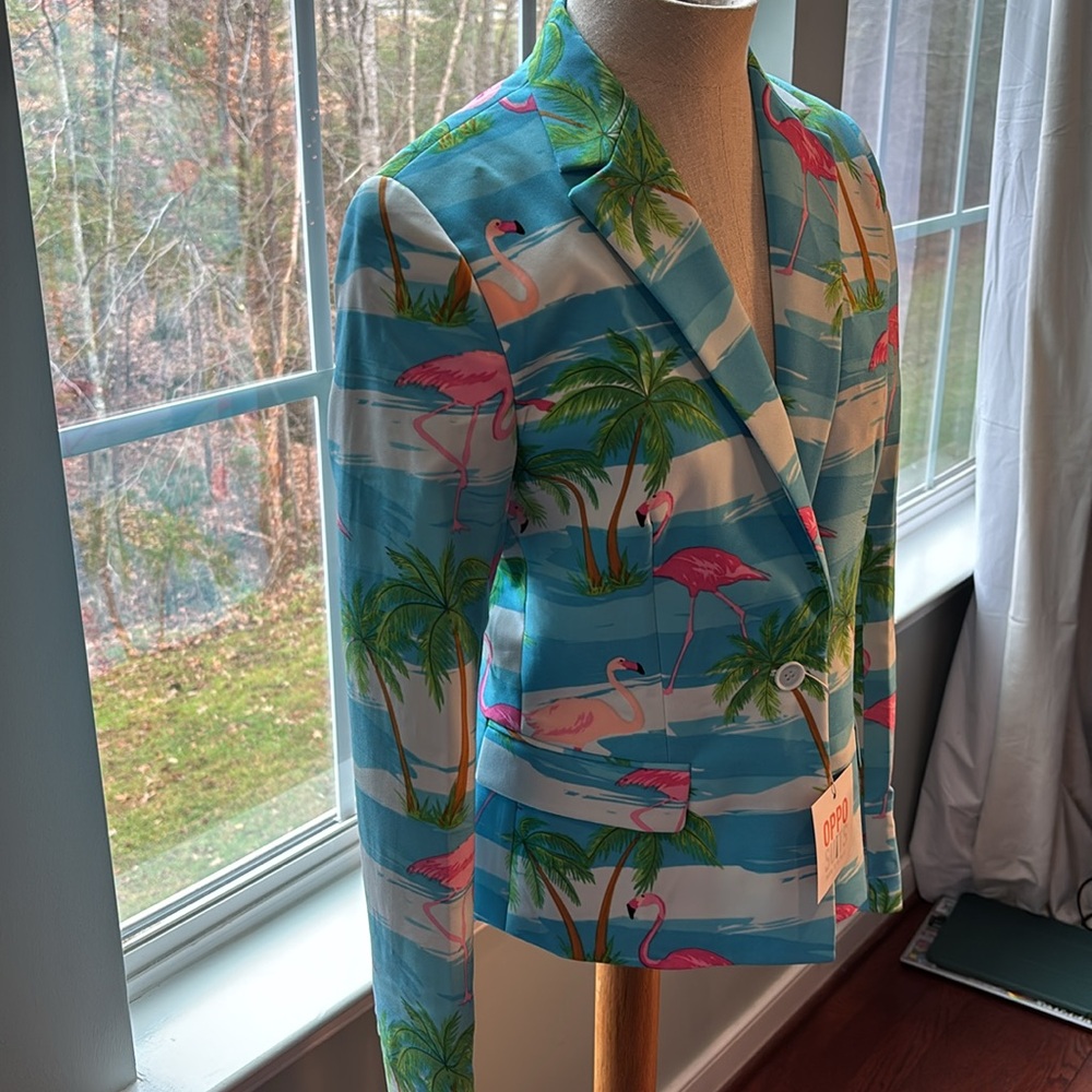 NWT opposuits flamingo 2 pc suit blazer jacket skirt set size 10 preppy lilly - Picture 7 of 13